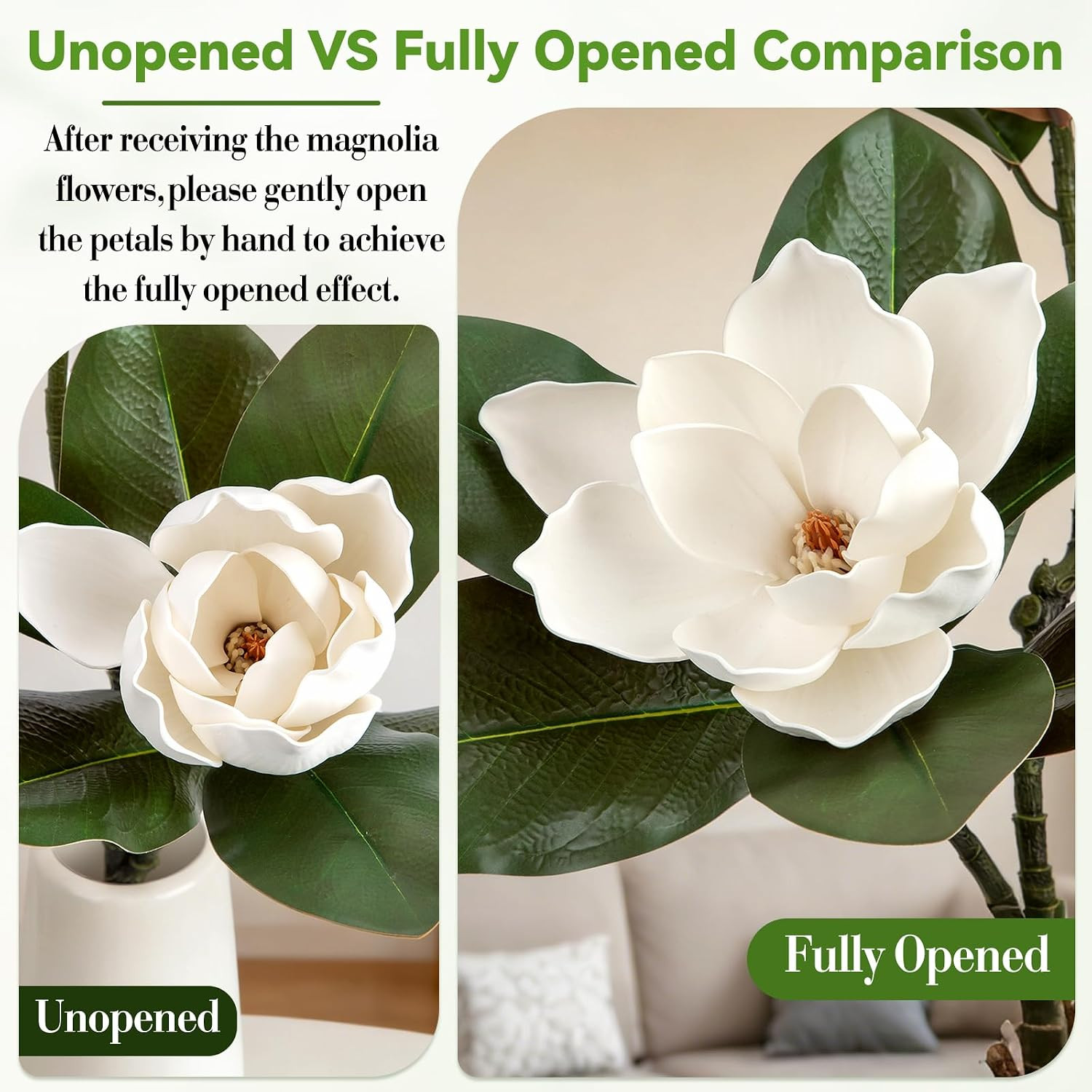 33.5″ Artificial Magnolia Flowers – 2PCS Real Touch Faux Floral Arrangement Whit