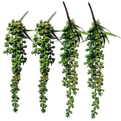 4 pcs Artificial Hanging Succulents Faux Burro’s Tail Picks Trailing String of