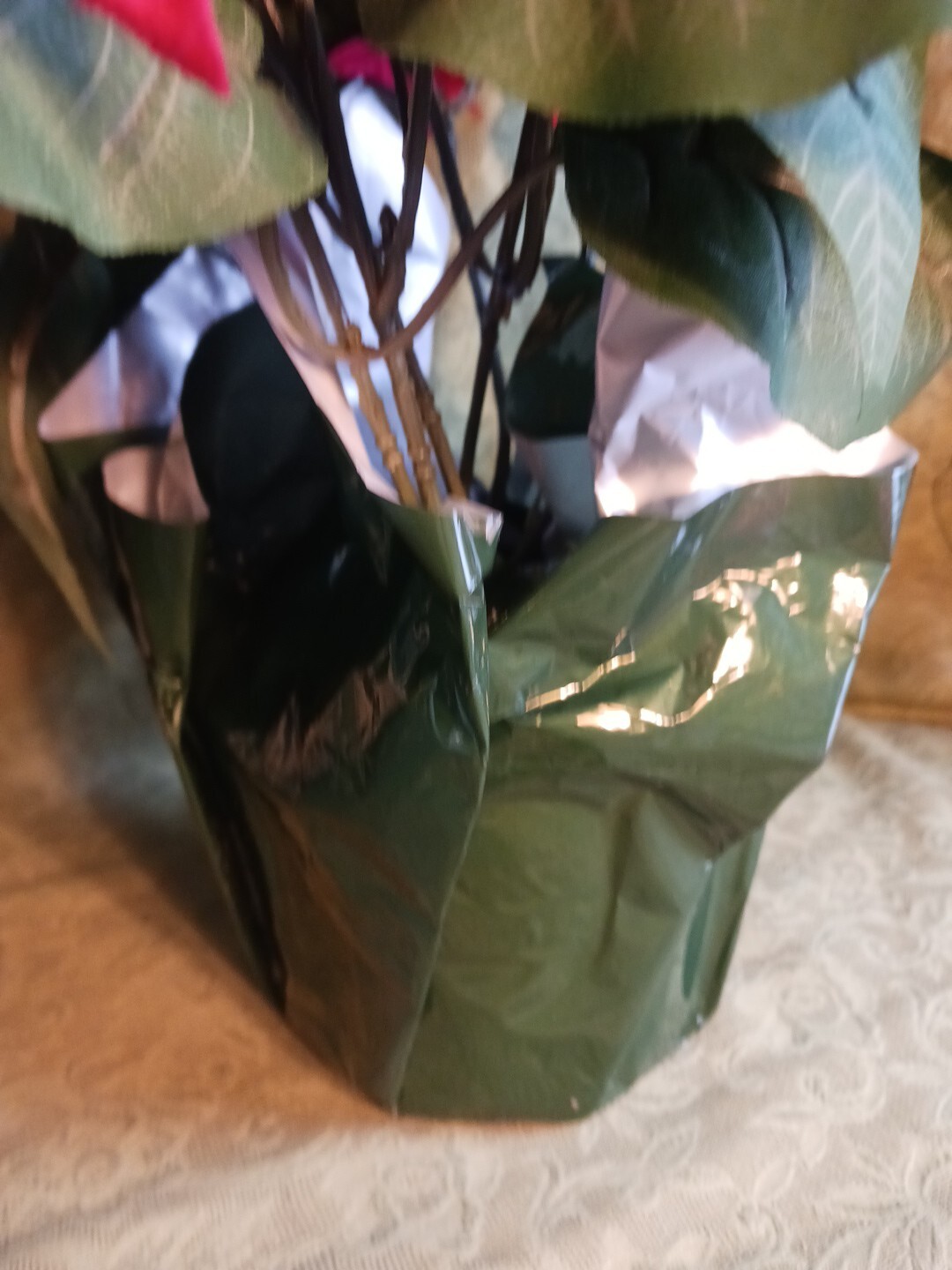 Poinsettia In Pot Artificial Floral Holiday Decor Decoration 15″ Christmas Red