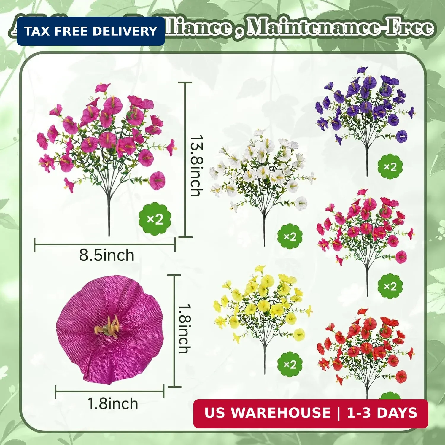 12 Bundles 6 Mixed Artificial Flowers for Outdoors, 336 Blooms UV Resistant Fake