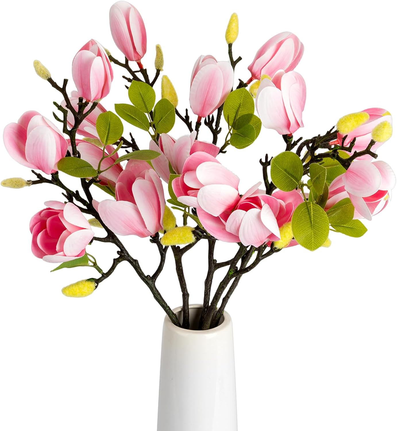 6 PCS 27″ Faux Magnolia Flowers – Realistic Light Pink Floral Decor for Home & E