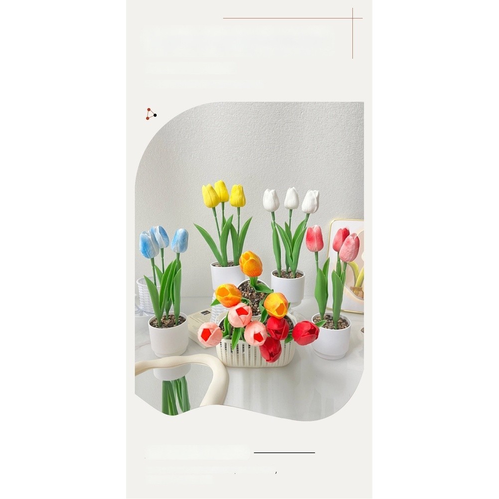 Artificial Tulip with PU Pot for Nordic Aesthetic 10 10 25cm for Decor Setup