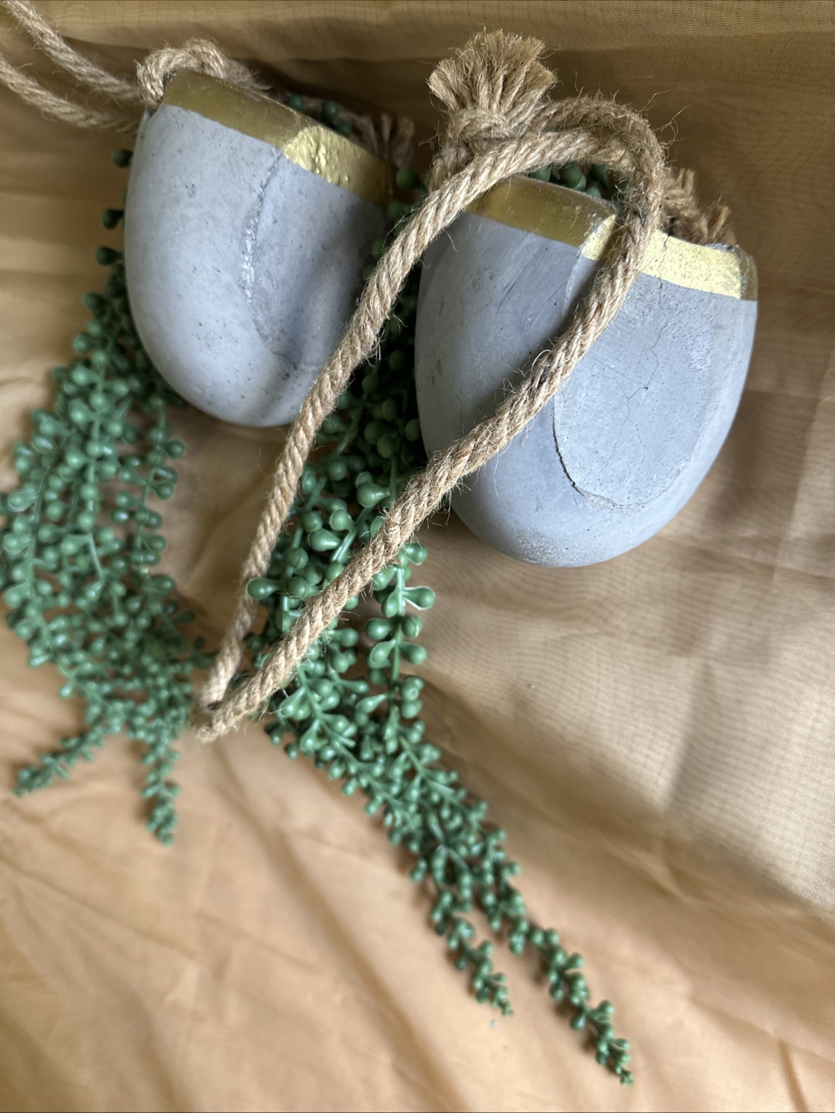 String Of Pearls Plant Set Artificial Hanging Decor Grey And Gold Pot Set 2
