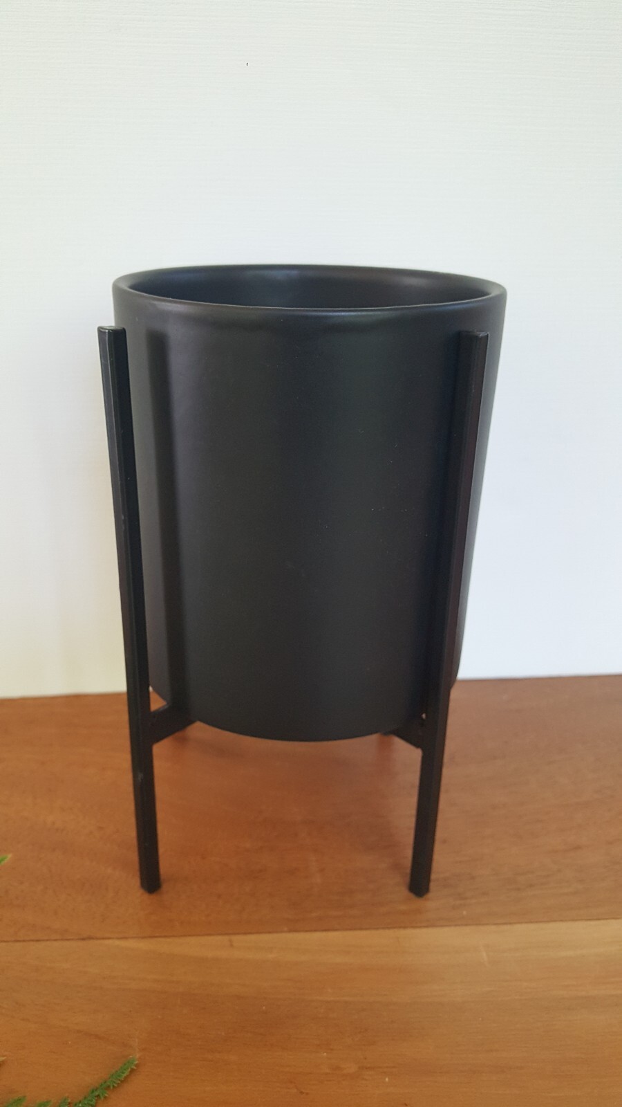 Artificial Fern Stems Matte Black Cylinder Pottery Planter/Stand