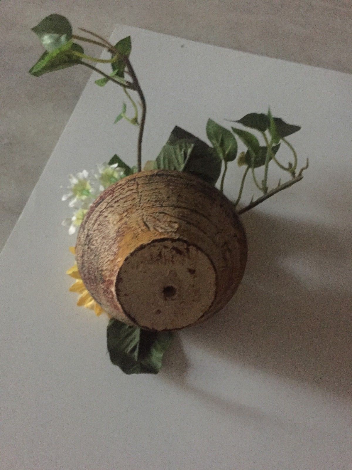 Flower Pot Artificial Flowers Yellow White Green 3 x 3 1/4 H