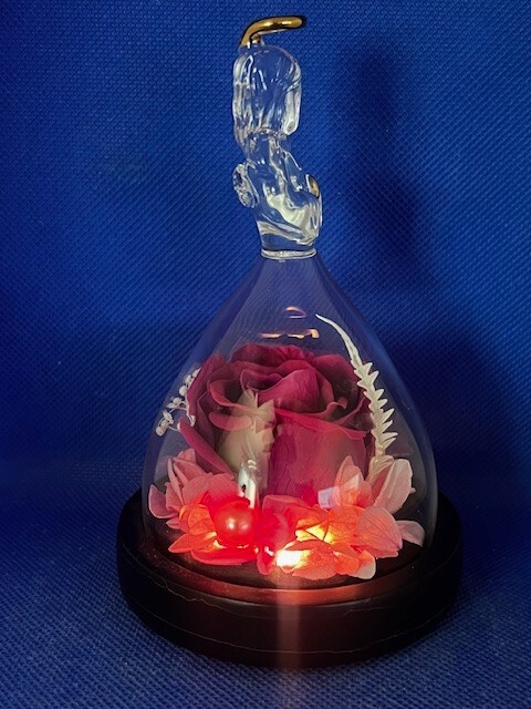 Mother’s Day Preserved Pink Rose in Glass Angel Figurine with Led Lights