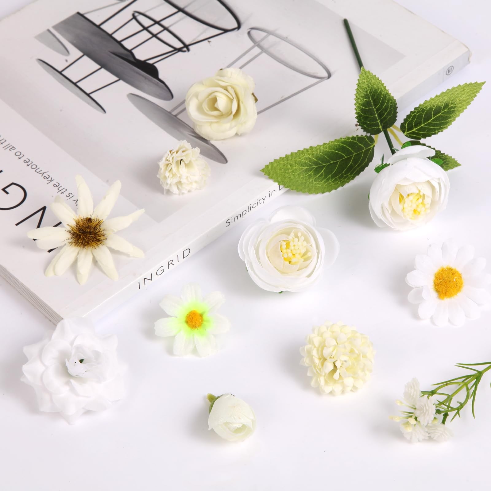 White Fake Flower Heads Mini Artificial Silk Faux Blossom Decor 100 PCS