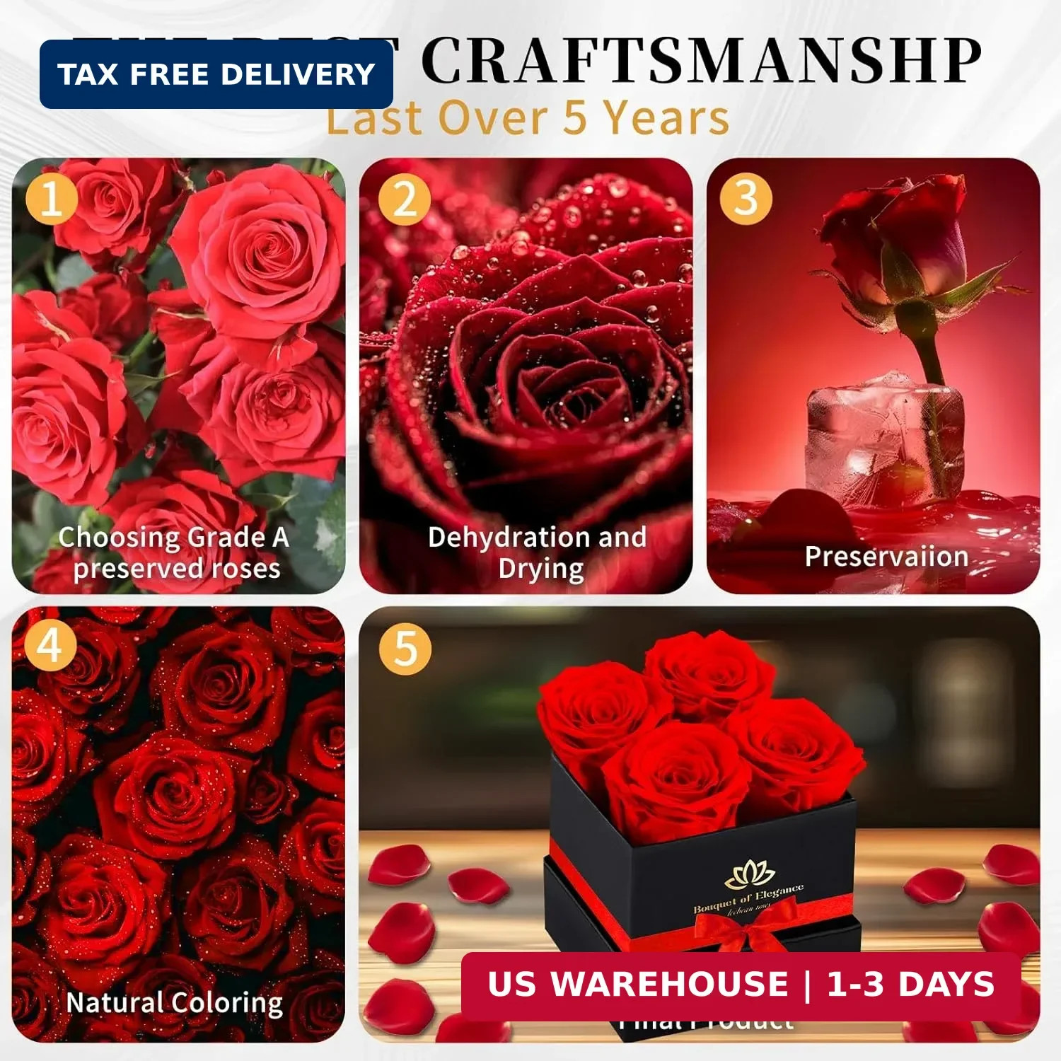 Forever Flowers Roses in A Box,Real Preserved Flowers,Preserved Roses,Preserved