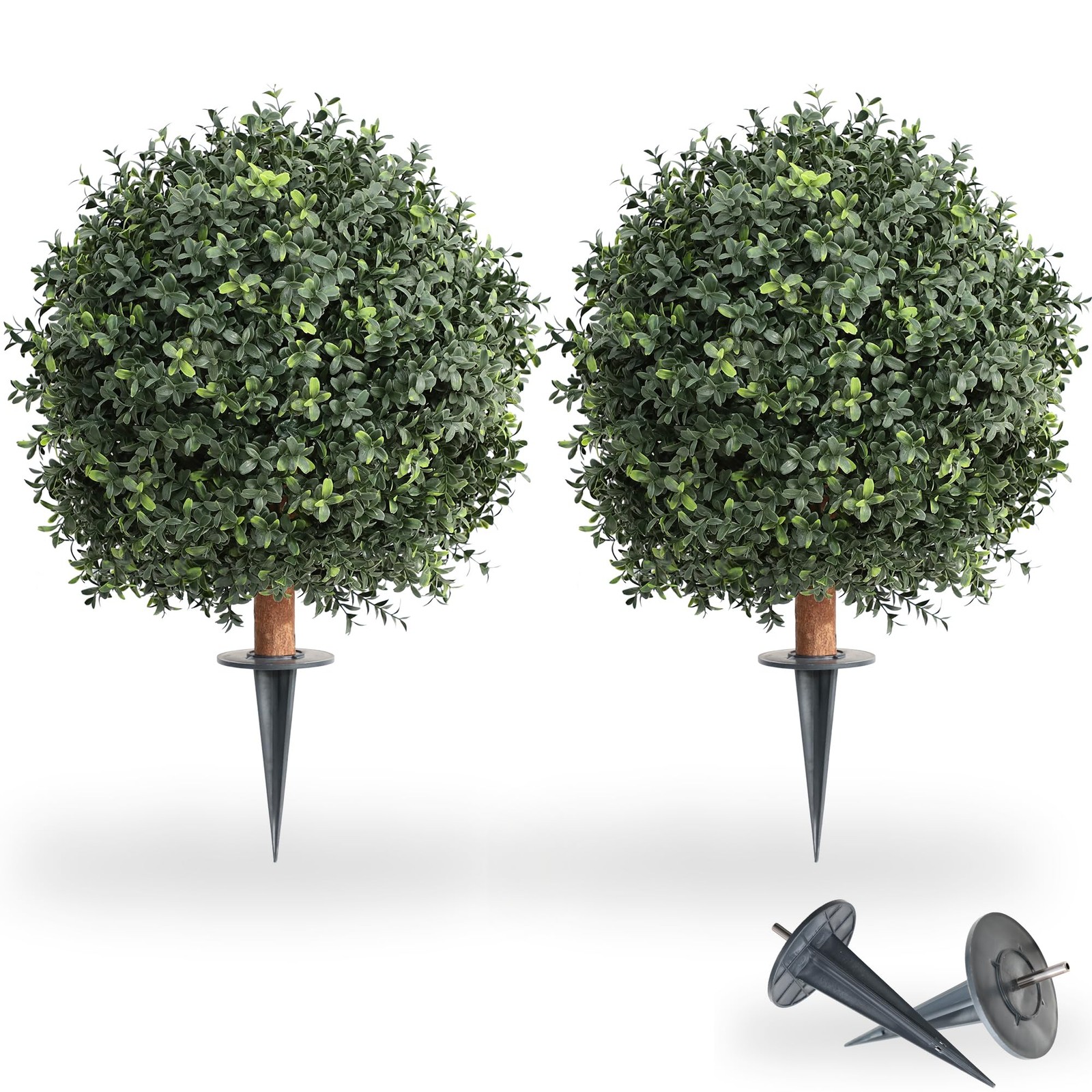 Artificial Boxwood Bush 24″ Tree UV Resistance with Spike. Easy to Push in Th…