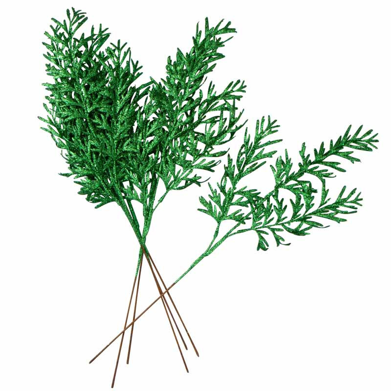Package of 6 Dark Green Glitter Leaves 25″ Floral Sprays