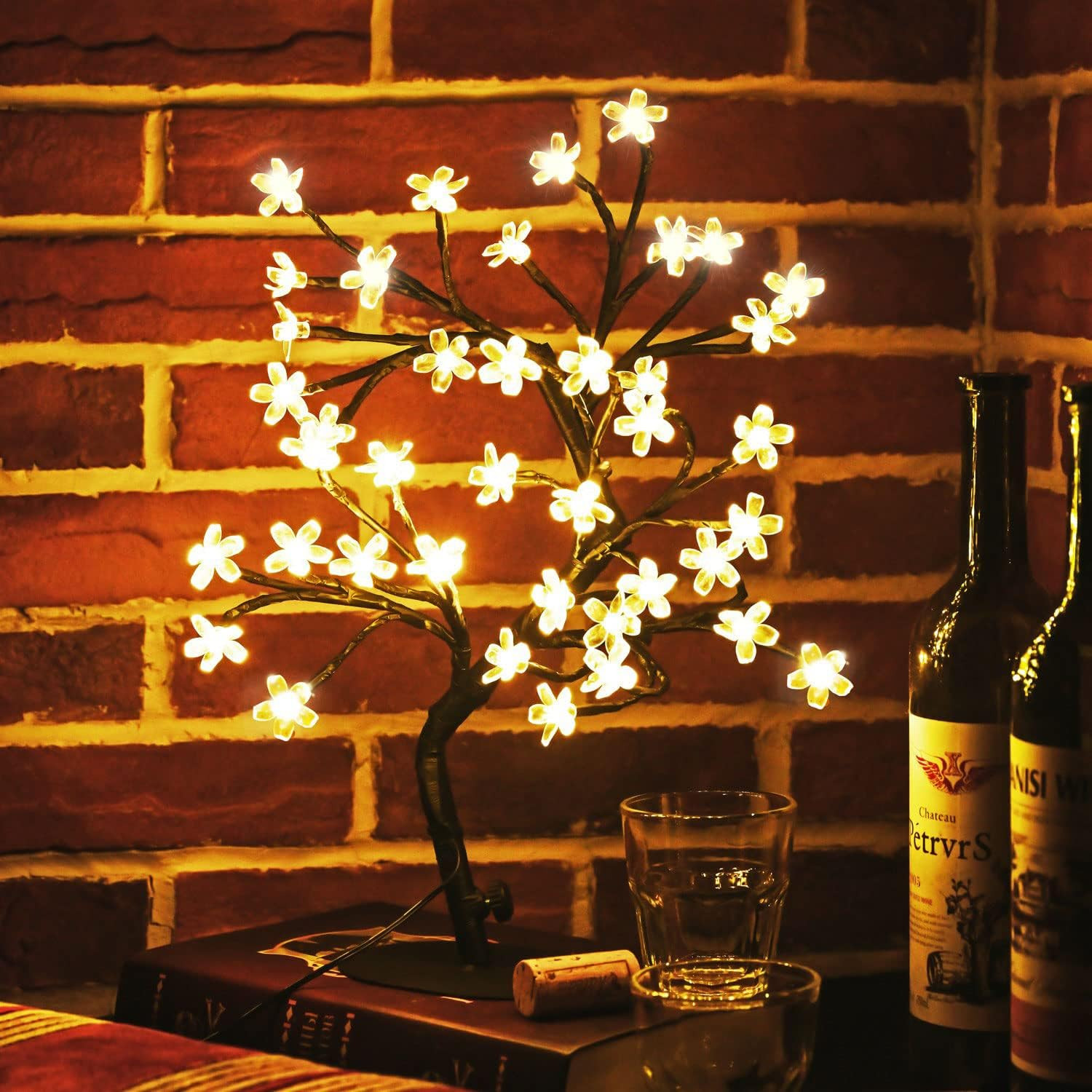 Cherry Blossom Tree Light,17Inch 40LED Lighted Tabletop Artificial Flower Bonsai