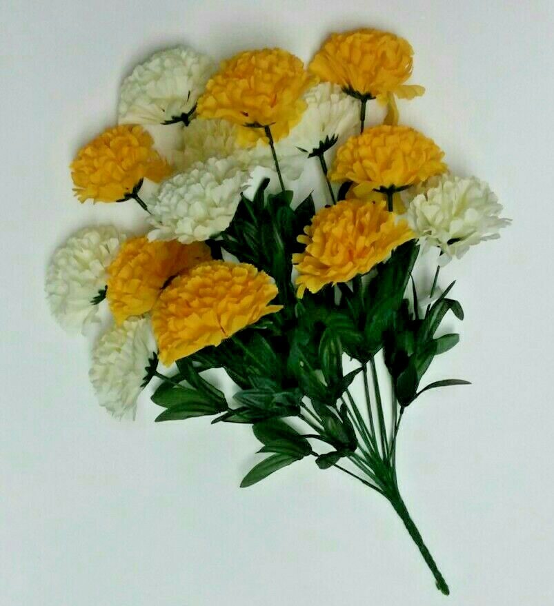 New 20″ Yellow & Cream Carnation Fake Flower Bouquet Home General Decor Craft