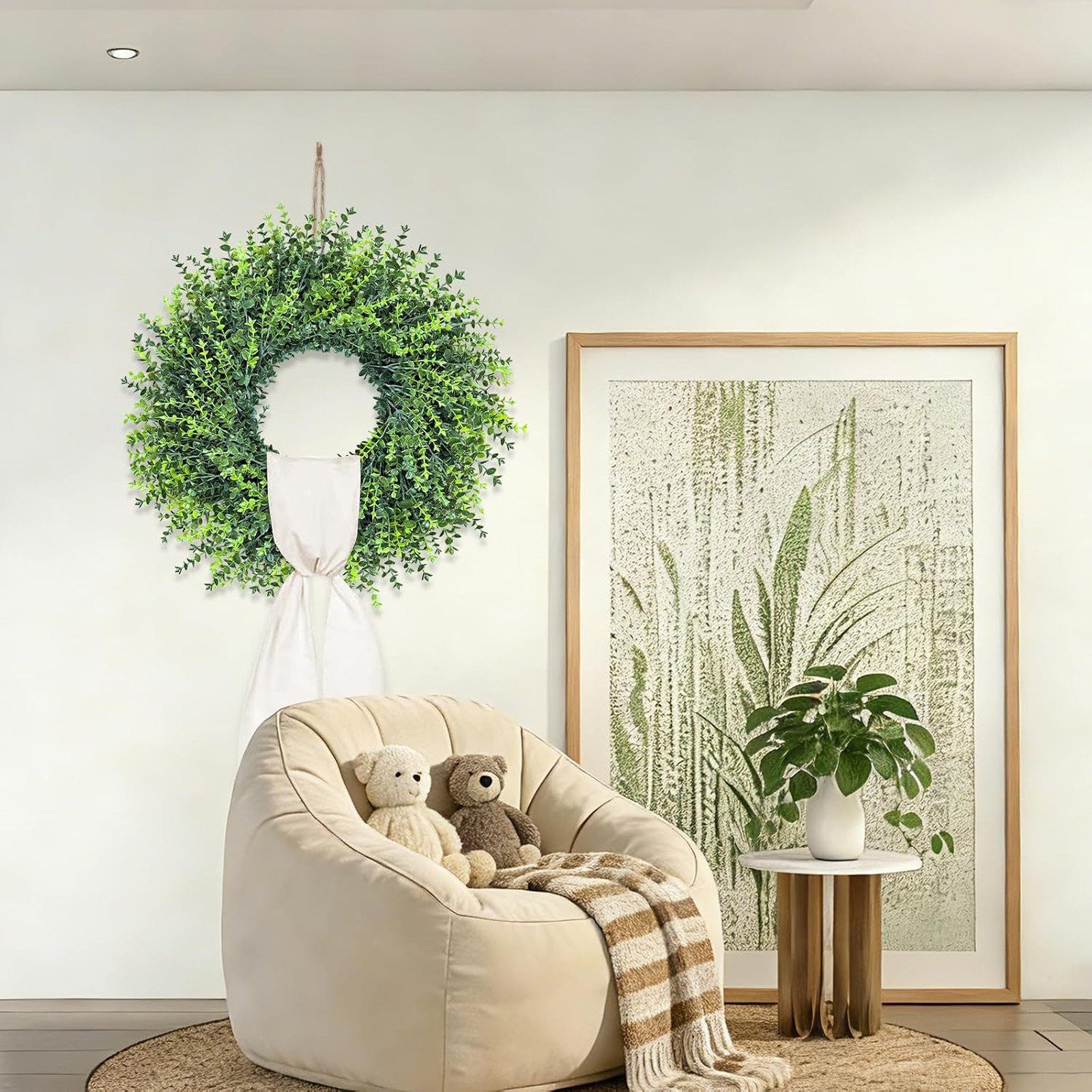 28 Inch Large Boxwoods Door Wreath for Front Door Spring Summer Fall Winter All
