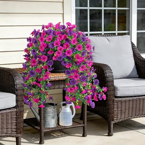 Artificial Hanging Morning Glory Flowers Purple 2 Bundles UV Resistant