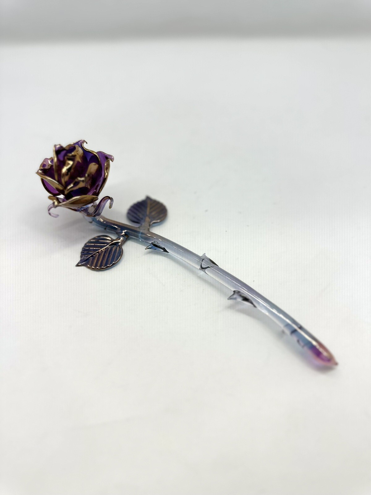 Glass Rose Hand Blown Crystal 24k Gold Figurine Purple Borosilicate