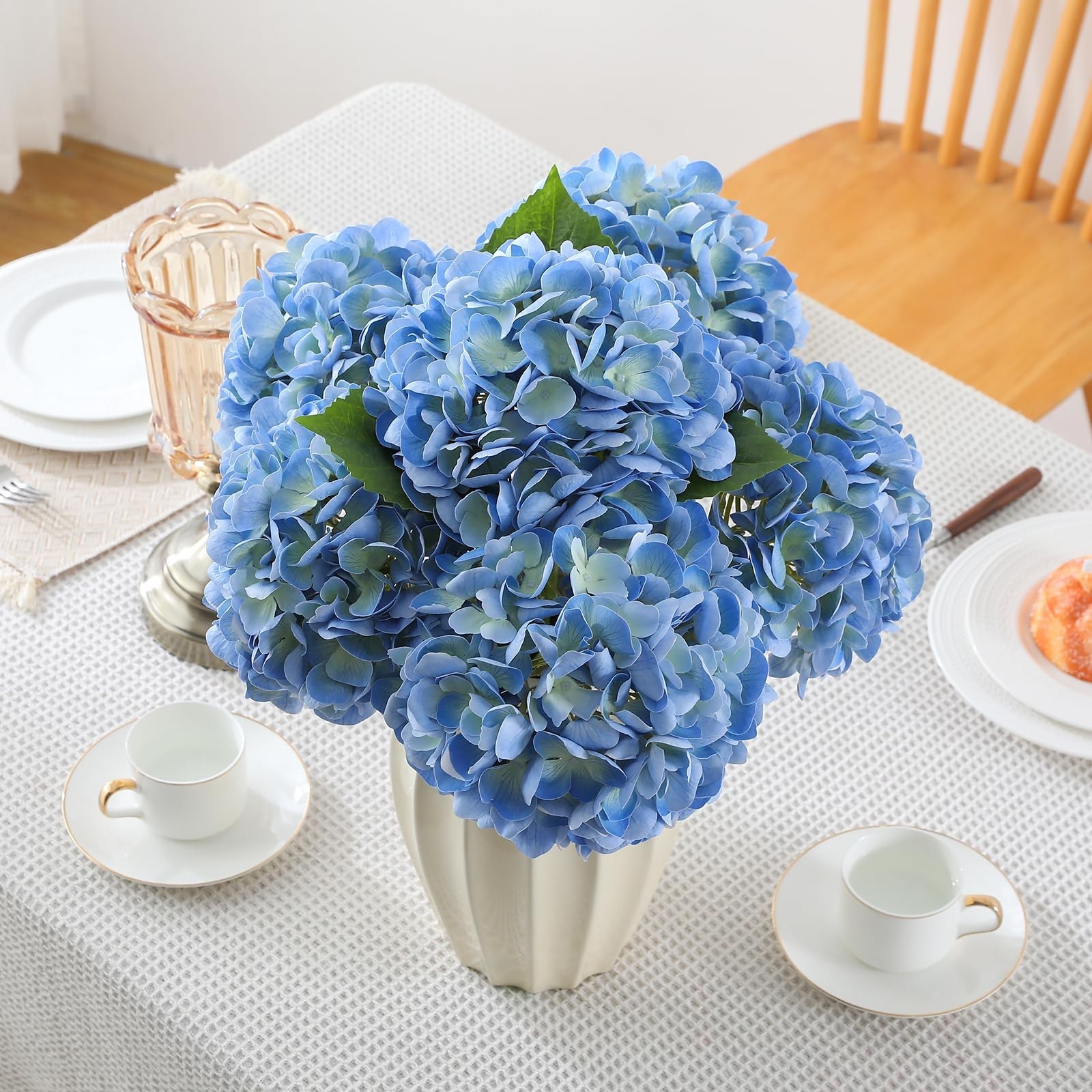 6PCS 22″ Real Touch Blue Hydrangea Artificial Flowers for Home Decor, Weddings