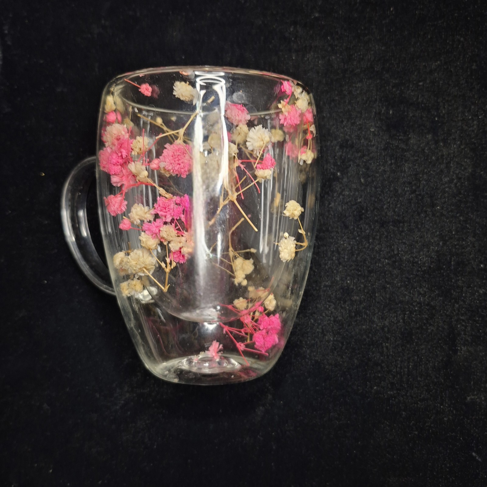 Dried Flower Glass Mug – Double Wall Clear Coffee Tea Cup – Botanical Floral