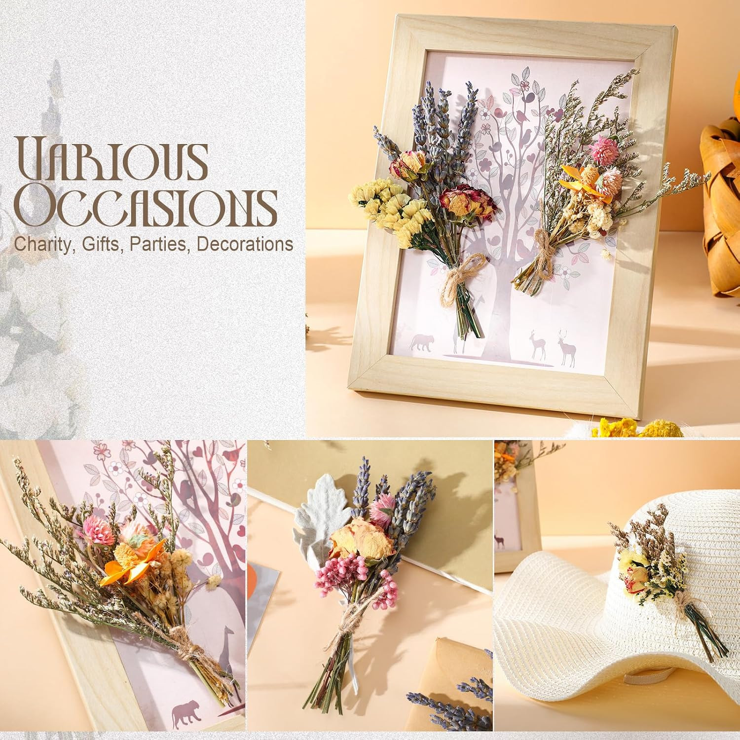 Nuanchu 10 Pcs Mini Dried Flower Bouquet Mixed Natural Dried Flowers with Stem