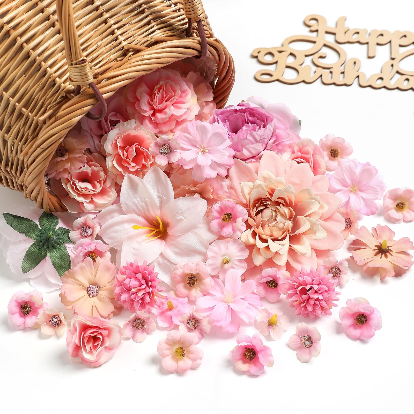 Fake Flower Heads Mini Artificial Flower Pink Faux Dahlia Rose Flowers for Cr…