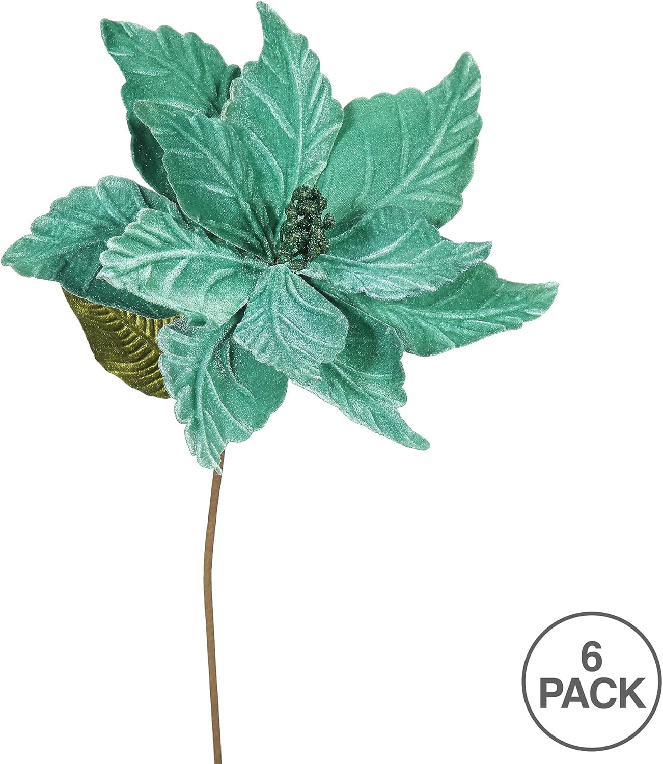 22″ Emerald Poinsettia Artificial Christmas Flower, 6 per Bag