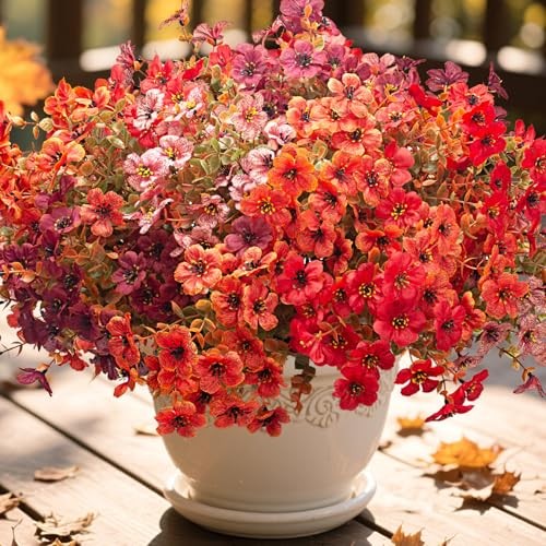 16 Bundles Artificial Fall Flowers, UV Resistant Faux Plants for Fall Orange