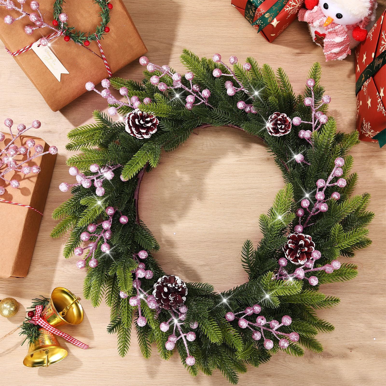 30 Pieces Artificial Christmas Berry Picks with Snowflake Glitter Holly Berry…