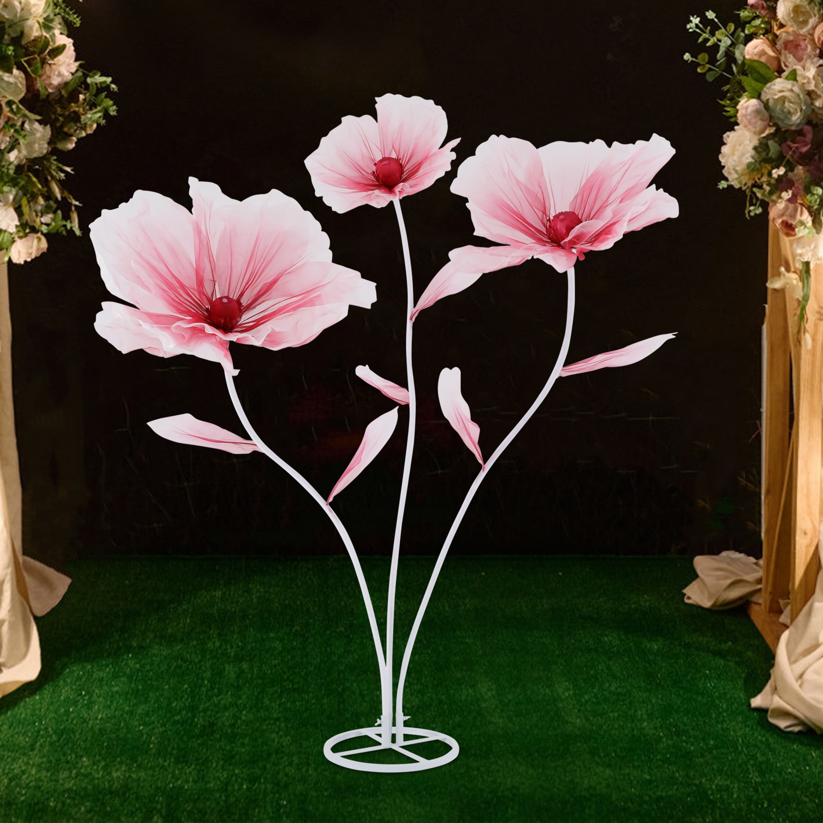 3-Head Gradient Red Floorstanding Artificial Flower 170cm Handmade Wedding Decor