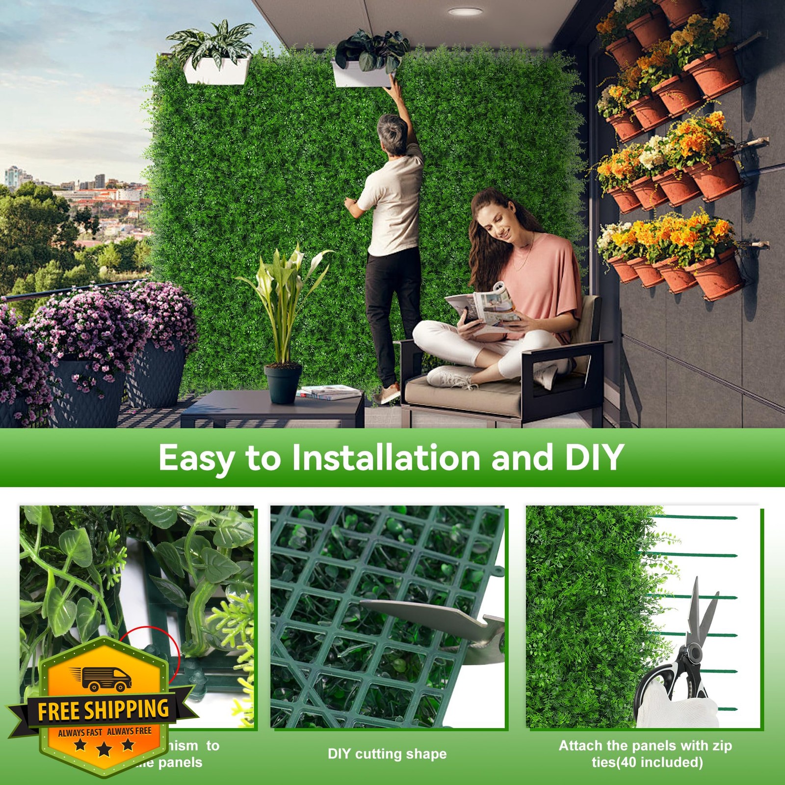 EverNature 6pc 20×20 Fern Grass Wall Panels