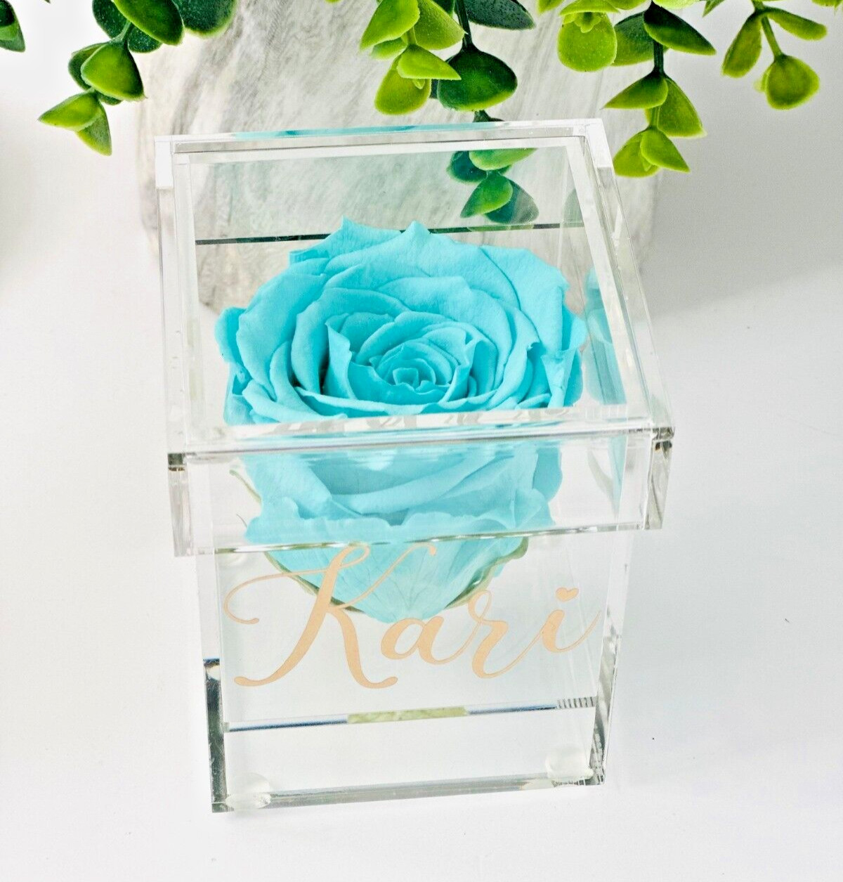 Preserved Rose in a Personalized Clear Acrylic Box – Bridal Party Gifts