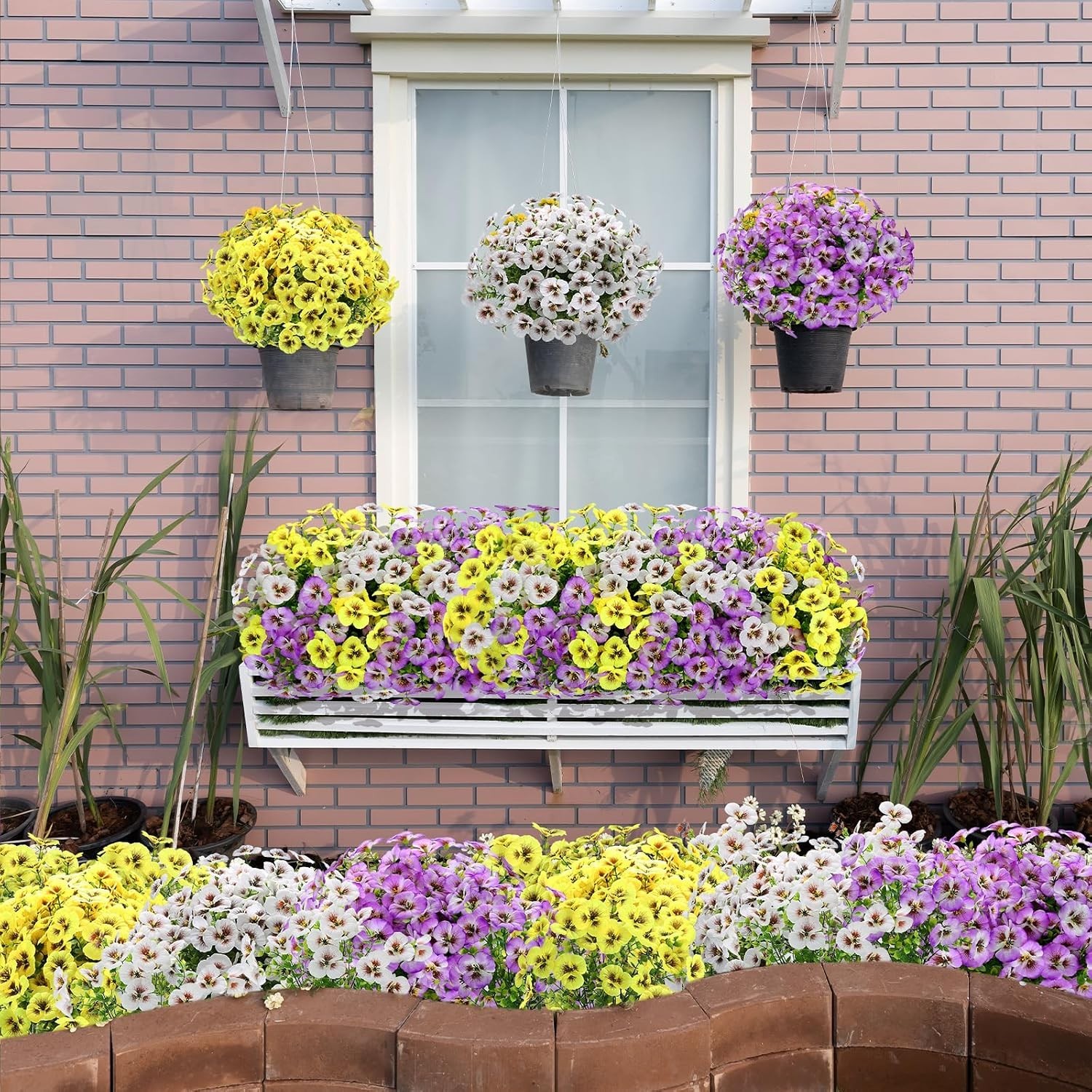 Bright & Beautiful Faux Silk Pansies with Eucalyptus – Perfect for Home Decor