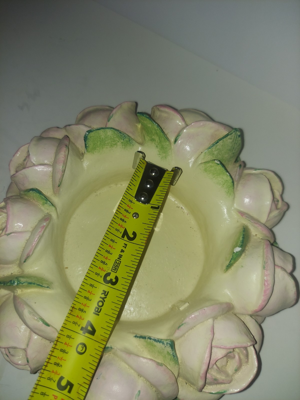 VTG Margie Kalsarek candle holder. Ring w/light pink roses & lush green leaves.
