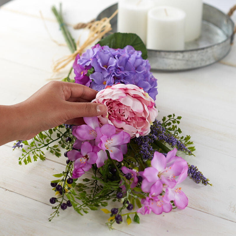 30″ Purple & Pink Artificial Hydrangea, Peony, and Freesia Floral Bundle