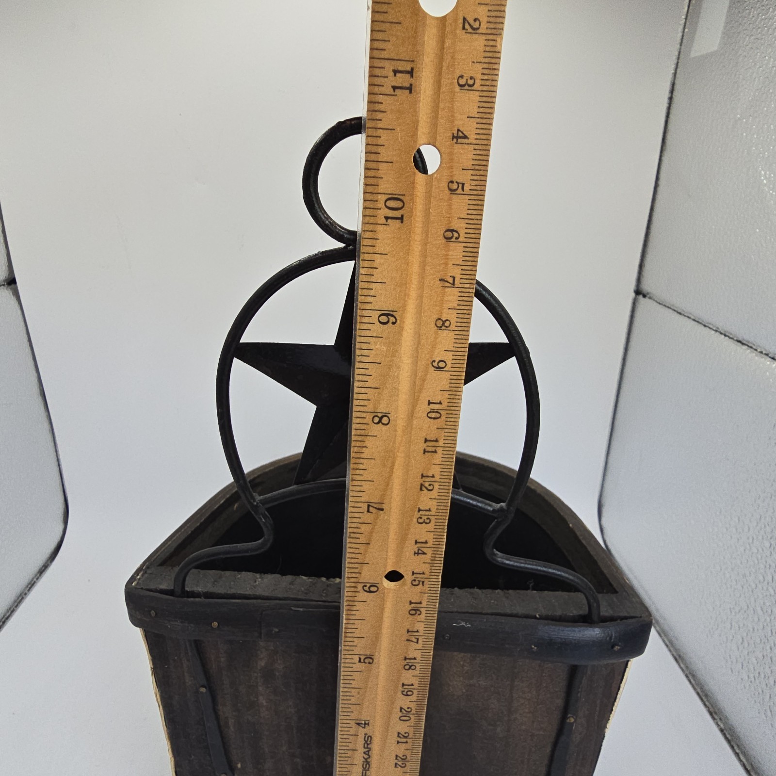 Primitive Patriotic Hanging Wood Metal American Flag Box Planter Basket Shelf