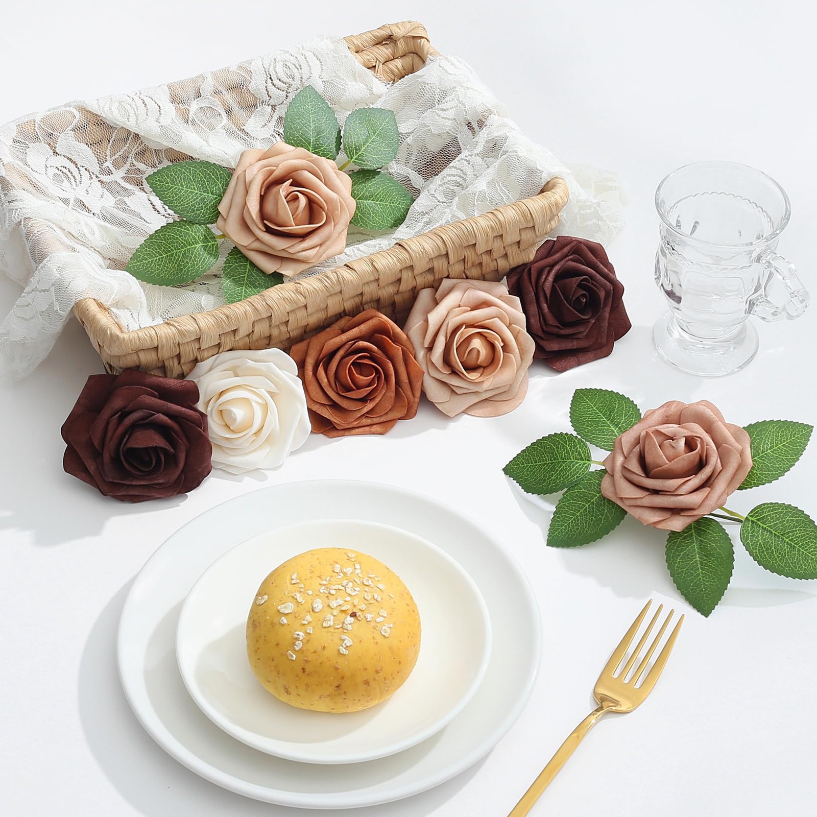 Orange Artificial Flowers Foam Orange Roses with Stems for DIY Wedding Flower…
