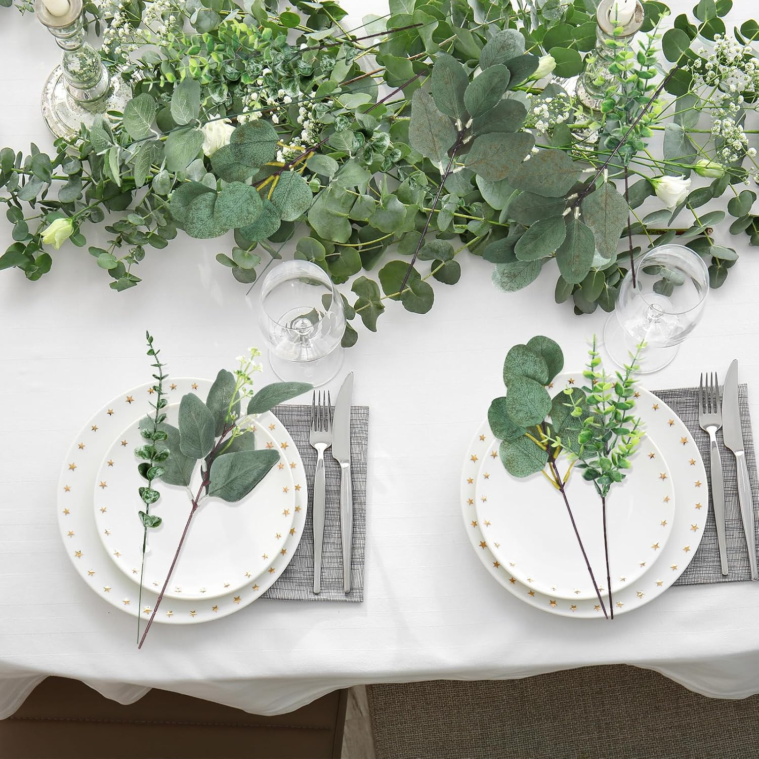 500 Pcs 6 Kinds Mixed Greenery Stem Artificial Faux Eucalyptus Leaves Silver Dol