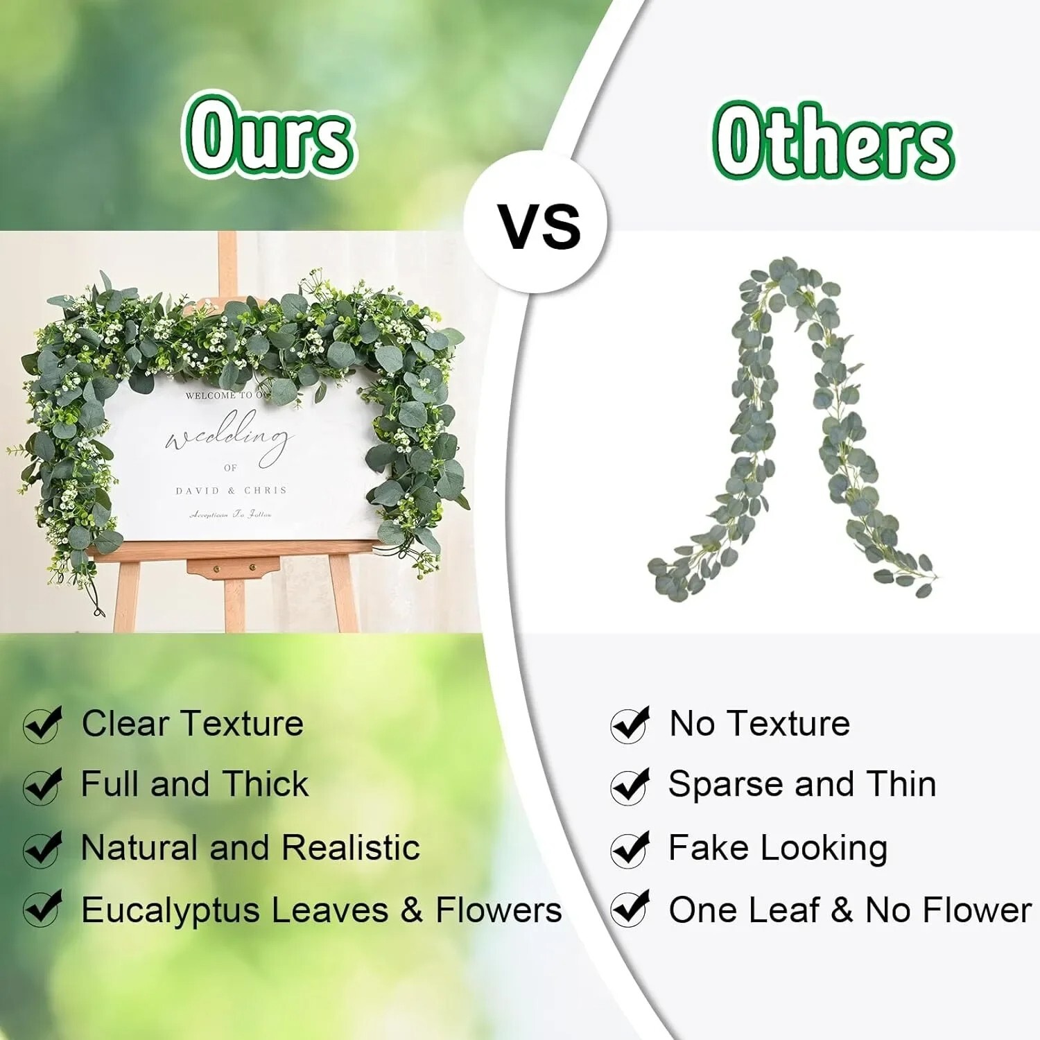 2025 Popular Artificial Green Eucalyptus Garland with White Flowers & Berries