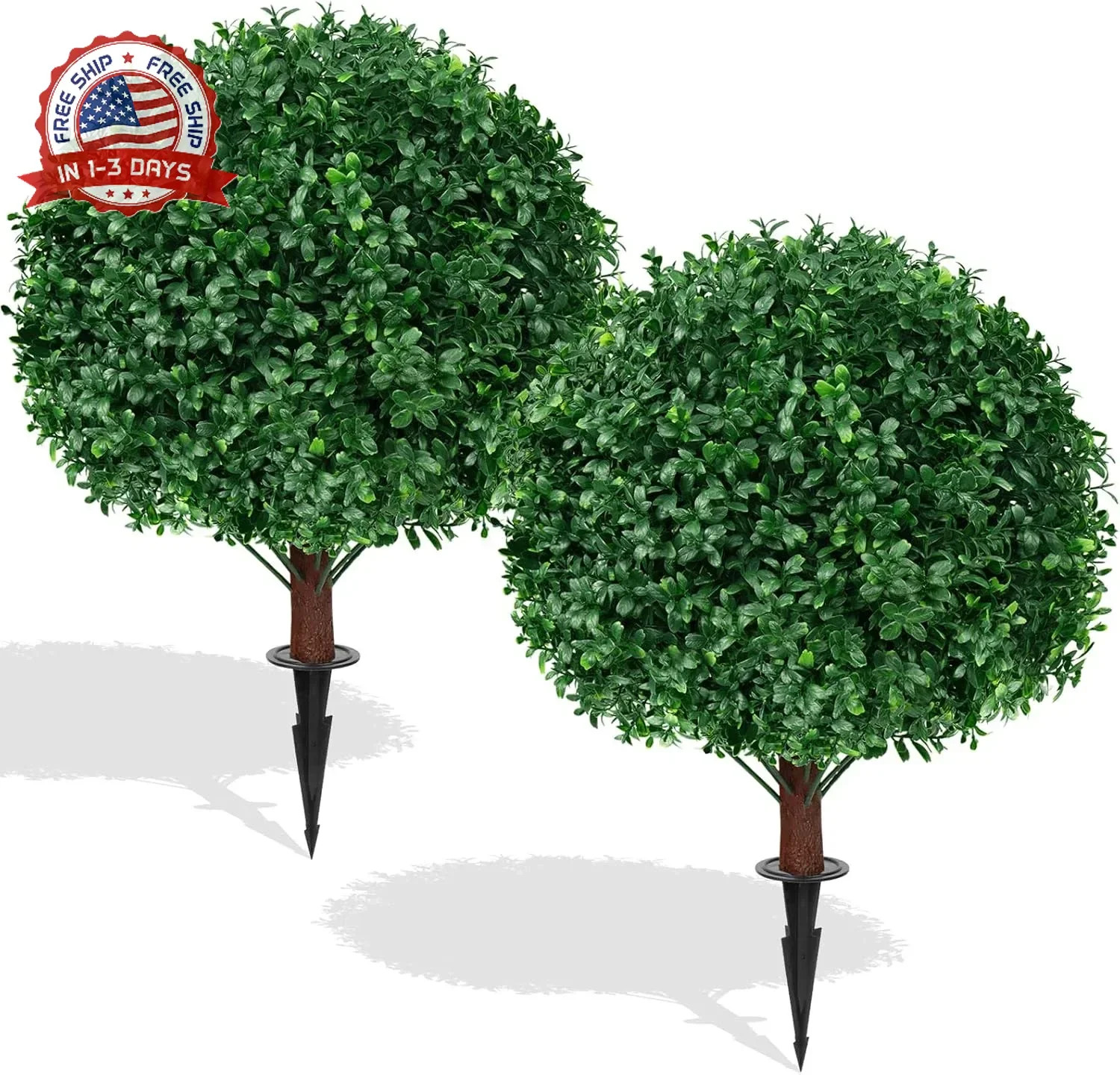 2Pack Artificial Boxwood Topiary Ball Trees, 16” UV Resistant Fake Evergreen Sh