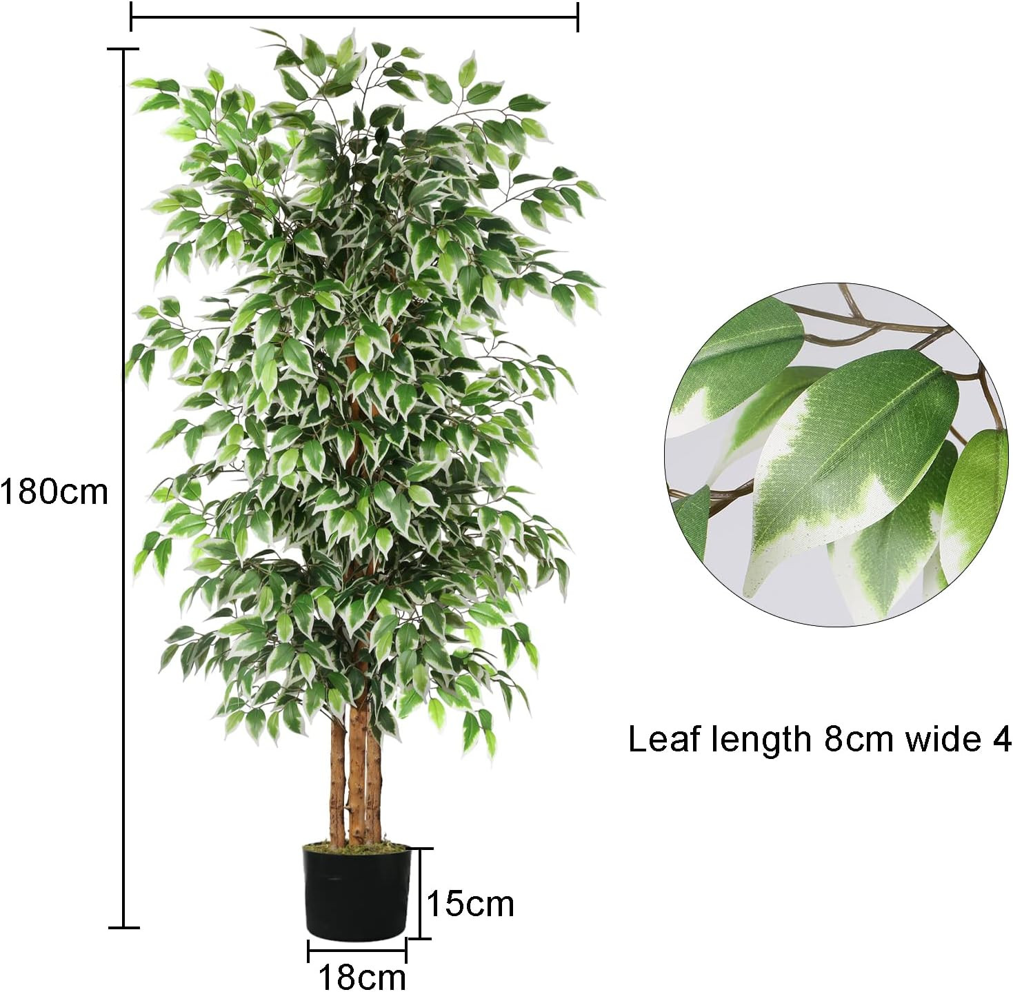 6Ft Ficus Artificial Tree, Tall Faux Trees Indoor with Natural Trunk and Fake Si