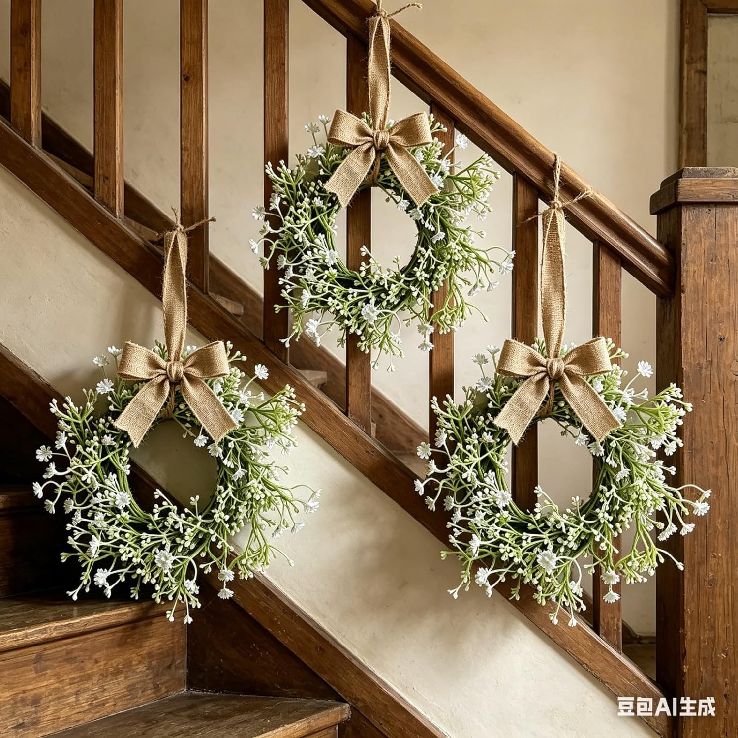 6 Pcs Mini Baby Breath Hanging Wreaths Gypsophila Candle Rings Pillar Holder