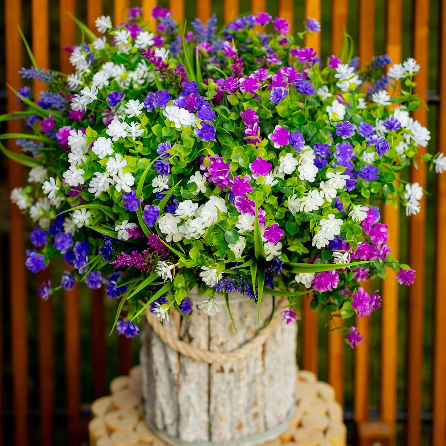 Artificial Flowers Outdoor Fake Plants – Mixed, 3 Colors Magenta Purple White