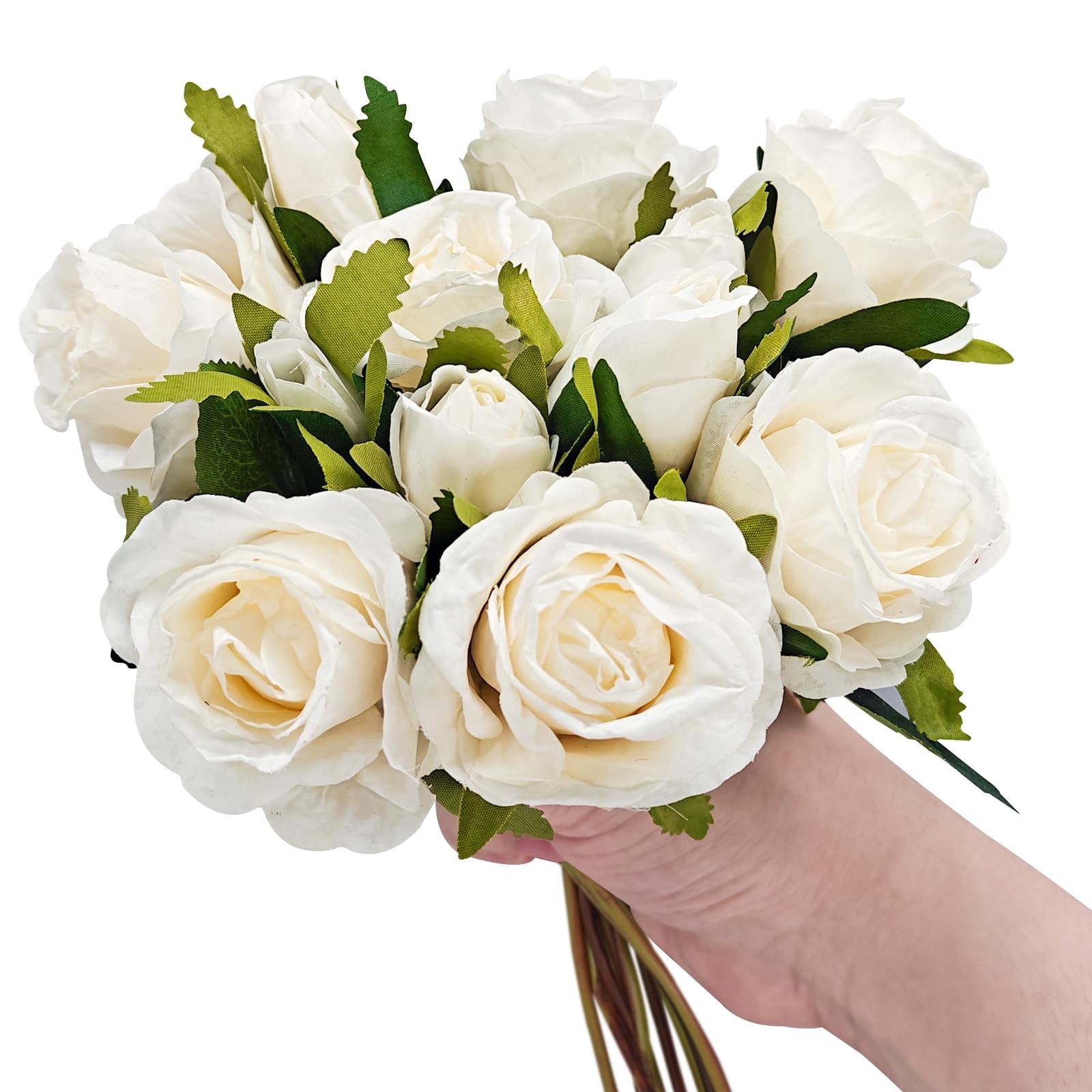 13 PCS Cream White Artificial Roses Fake Bouquet Wedding Table Centerpieces
