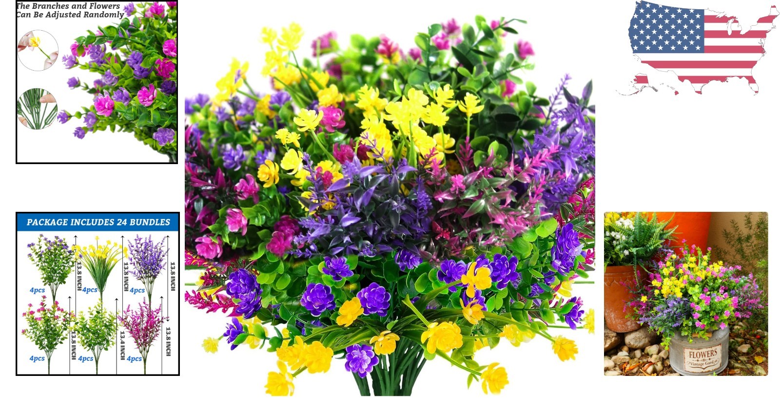 Handcrafted 24 Mixed Color Artificial Flowers – Perfect for Gardens & Weddings