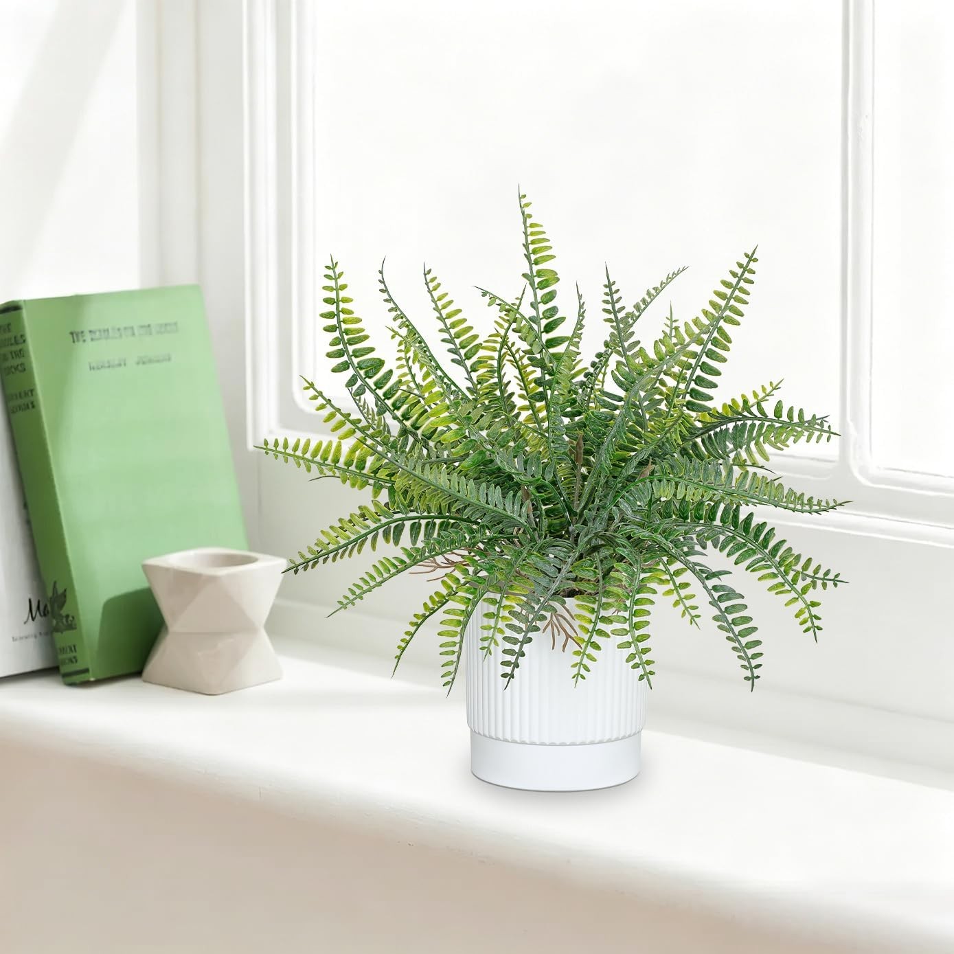 Set of 2 Fake Plant Fern Potted Artificial Plants for Shelf Desk Home Bathroo…