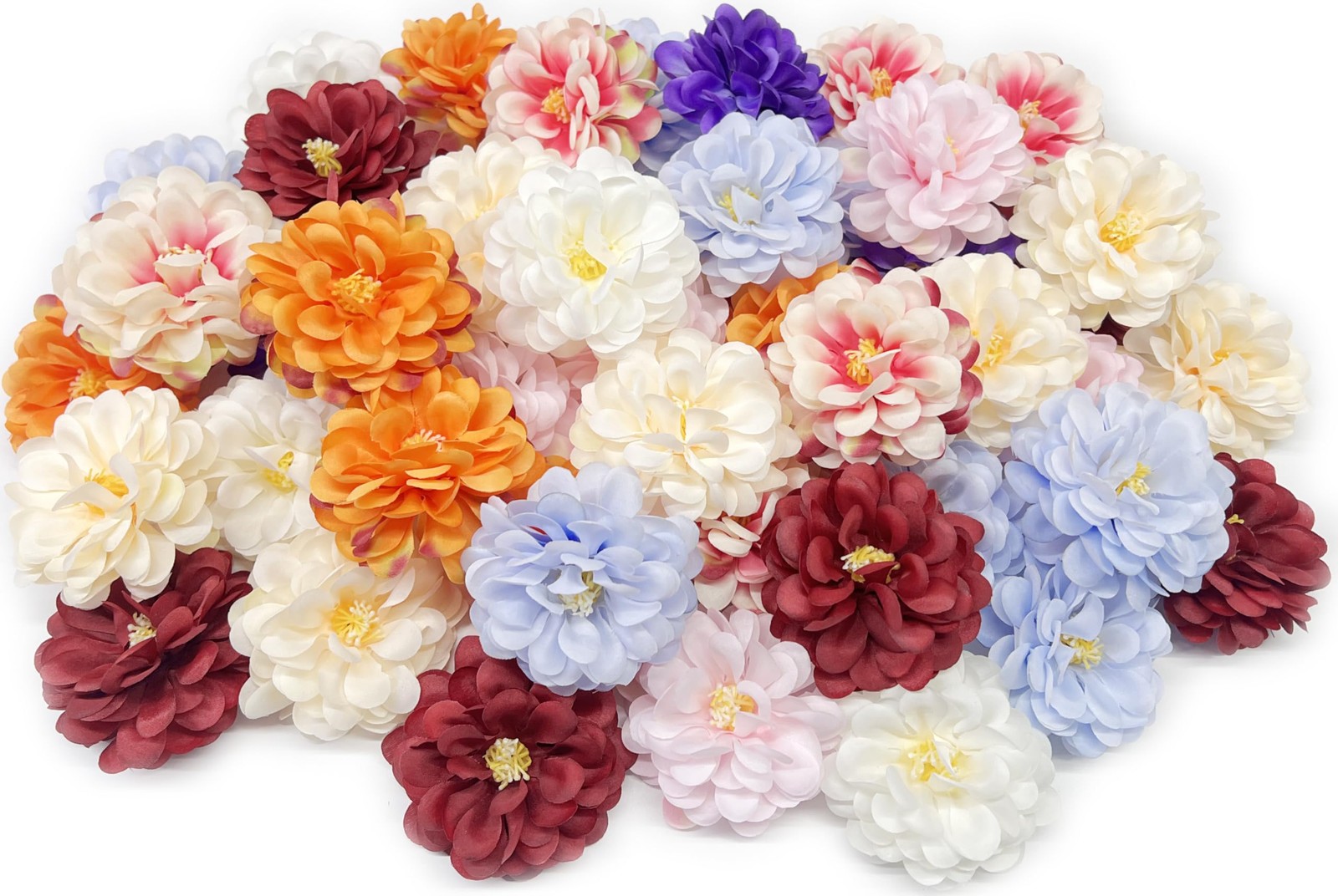 20 Artificial Flower Heads, 7 cm Multicolor Silk Flowers for Crafts