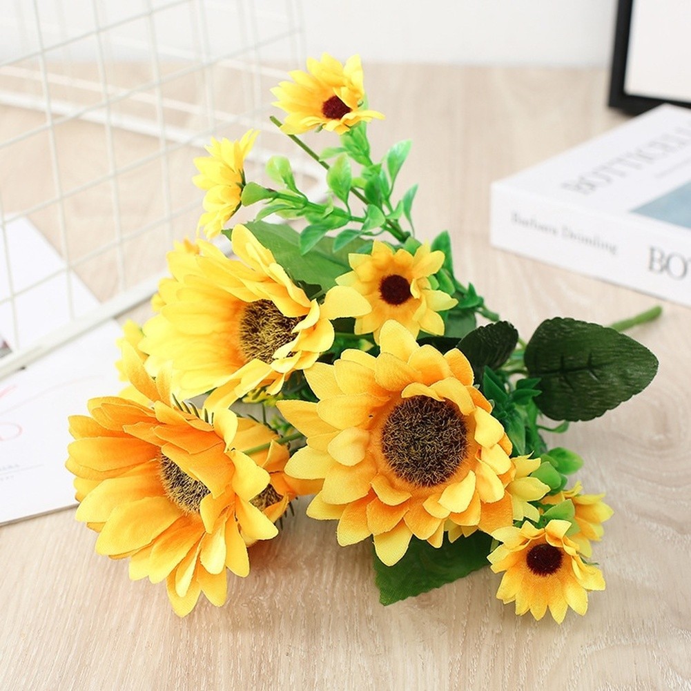 Silk Yellow Sunflower Bouquet for Wedding Event Photography Home Decor