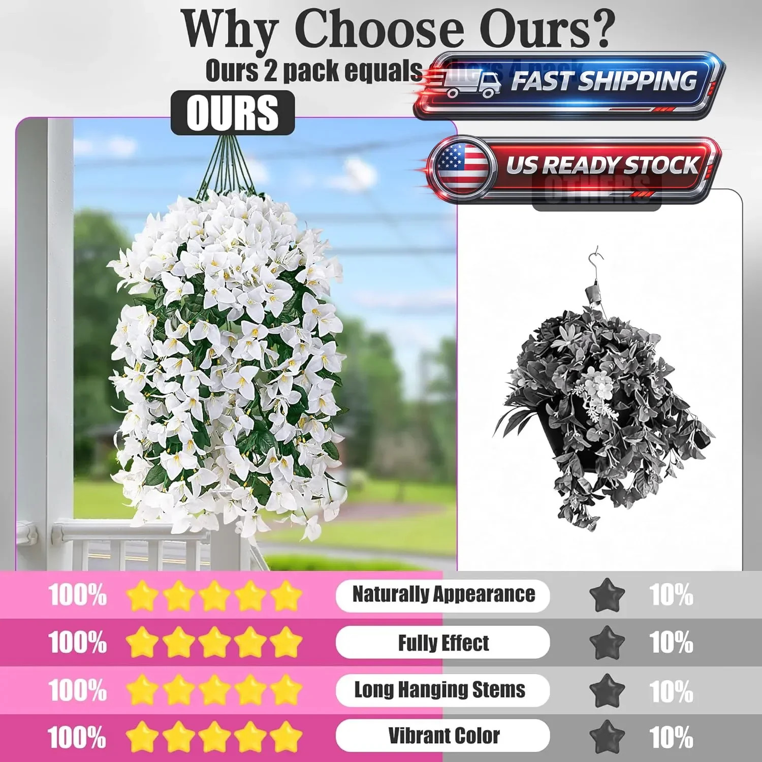 Artificial Fake Hanging Flowers Plants for Outdoor Outside Spring Summer Decorat