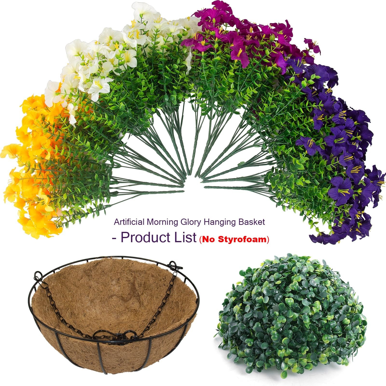 2 Set UV Resistant Faux Petunias with Hanging Baskets – Outdoor Flower Decor, 24