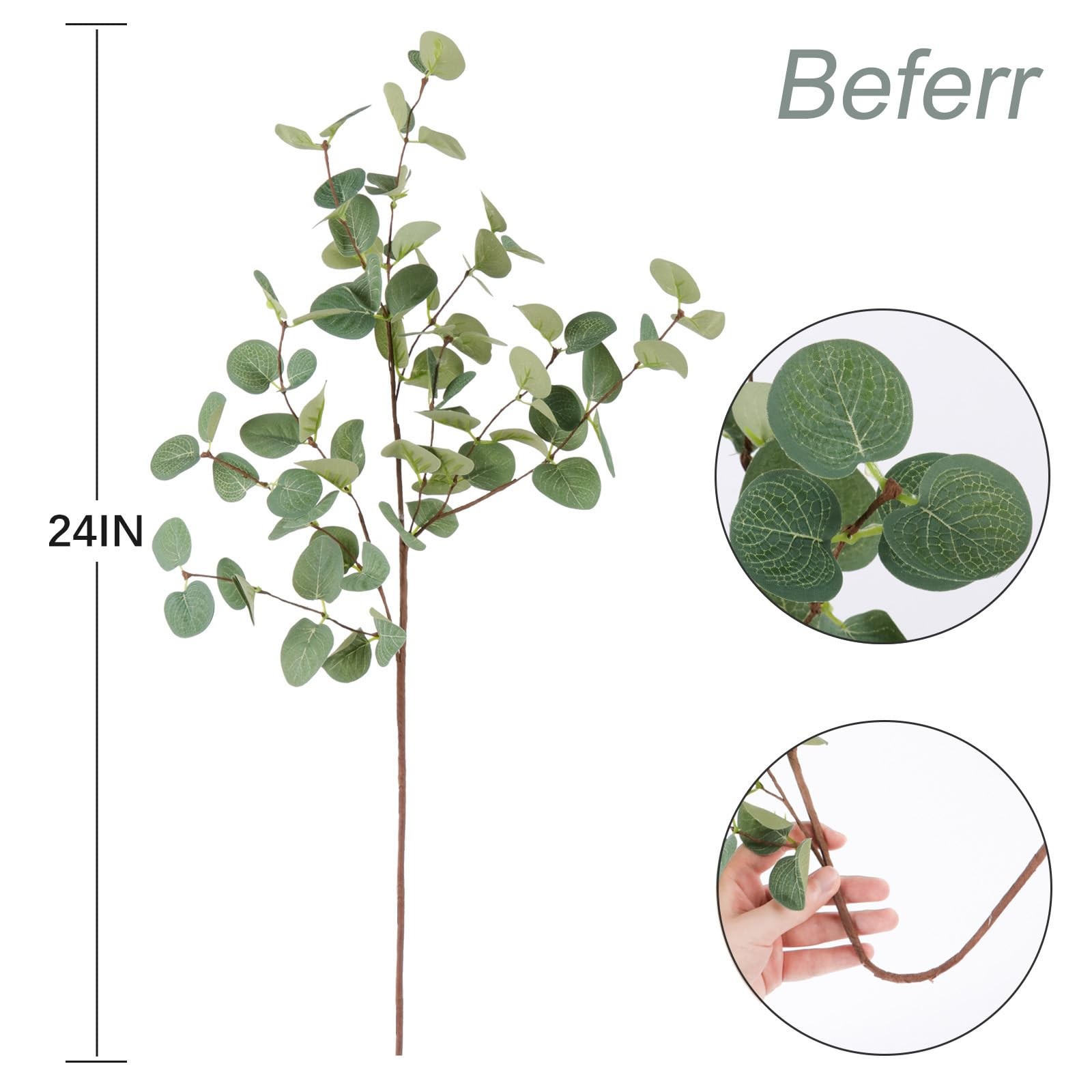 6Pcs Artificial Eucalyptus Stems Greenery Stems 24″ Tall Fake Plants Decor Fa…