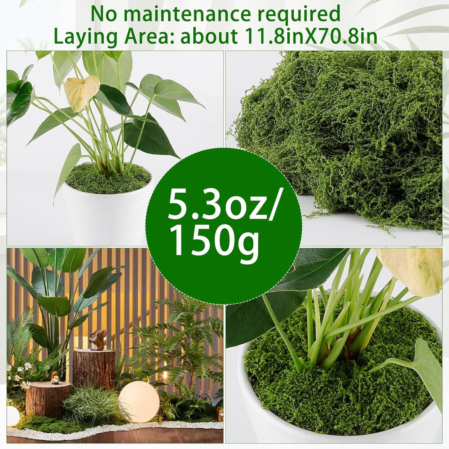 Artificial Moss for Crafts, 5.3OZ Fake Green Moss for Potted Plants, Faux Moss D