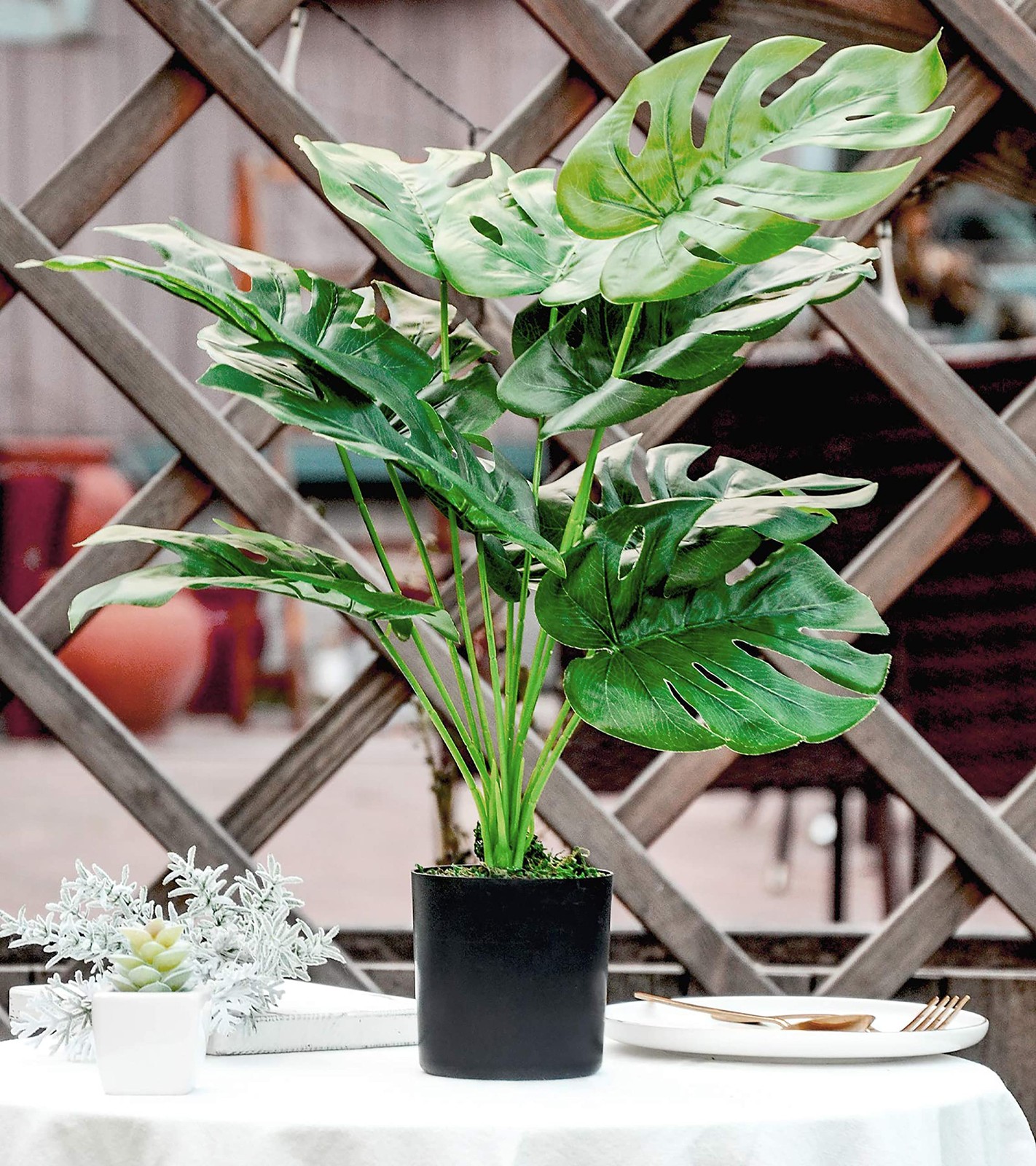 Toopify 19″ Artificial Monstera Plant, Fake Plants for Indoor Outdoor Decor